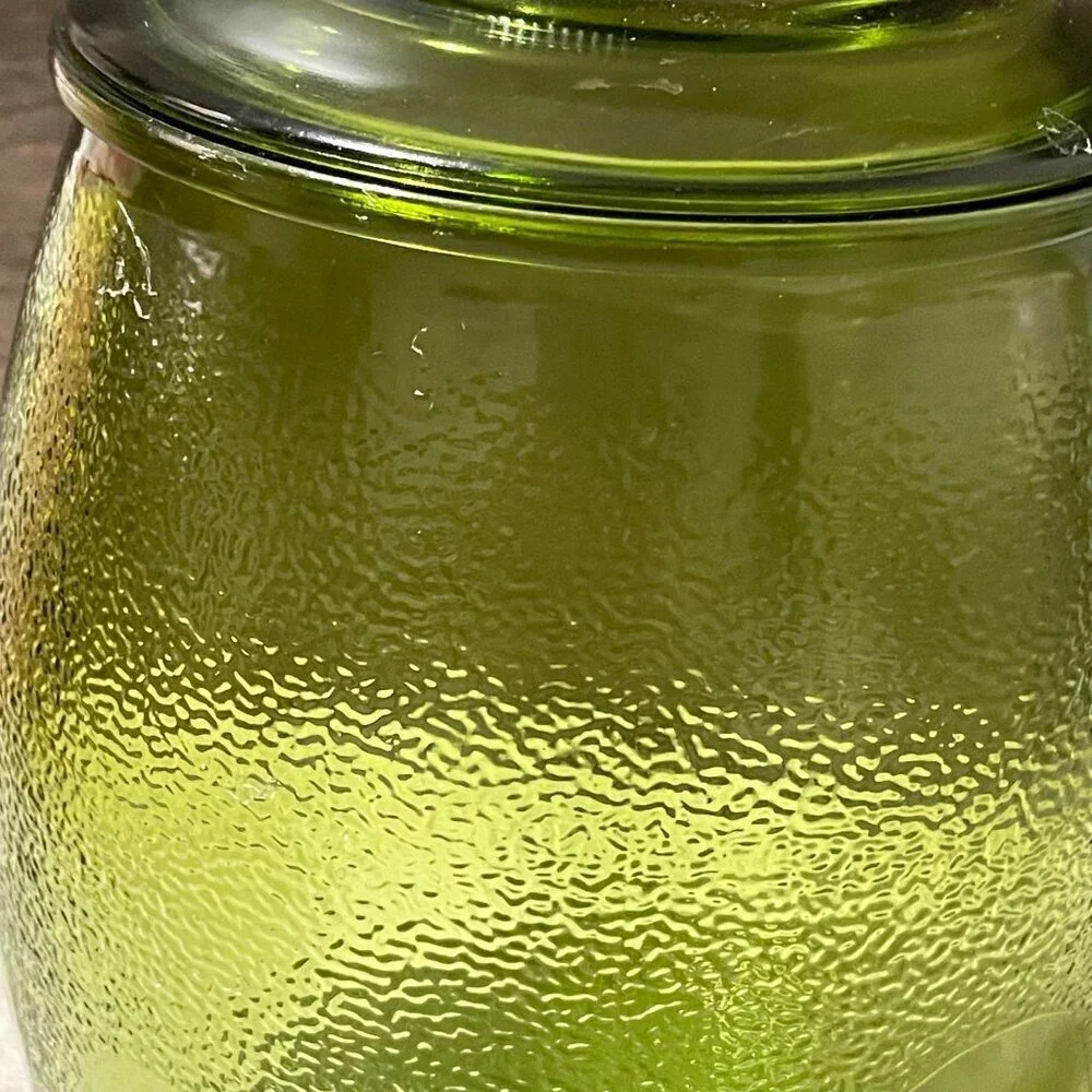 Vintage Bartlett Collins 70s Mushroom Green Glass Retro Canister with Lid READ